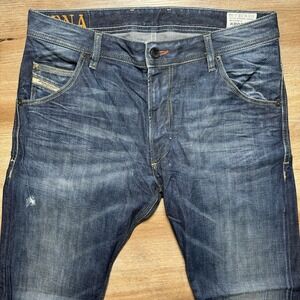 Diesel‎ Jeans Men 32x32 (Fits 34x32) Blue Krooley Slim Carrot Fit Thrashed 008Y3